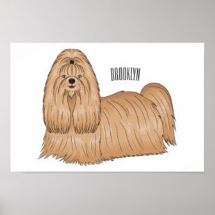 Shih tzu long hair dog cartoon illustration poster