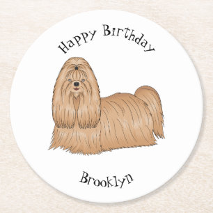 Shih tzu long hair dog cartoon illustration round paper coaster