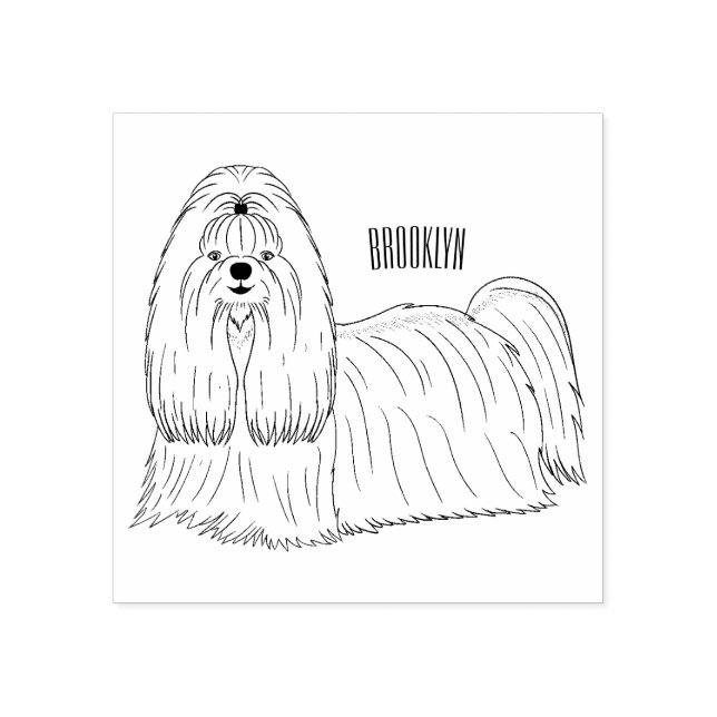 Shih tzu long hair dog cartoon illustration rubber stamp (Imprint)