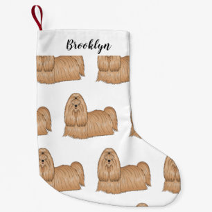 Shih tzu long hair dog cartoon illustration small christmas stocking