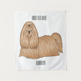 Shih tzu long hair dog cartoon illustration  tapestry