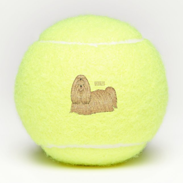 Shih tzu long hair dog cartoon illustration tennis balls (Front)