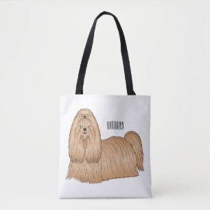 Shih tzu long hair dog cartoon illustration tote bag