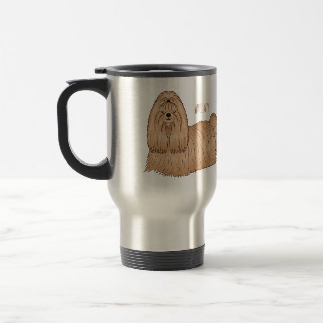 Shih tzu long hair dog cartoon illustration travel mug (Left)