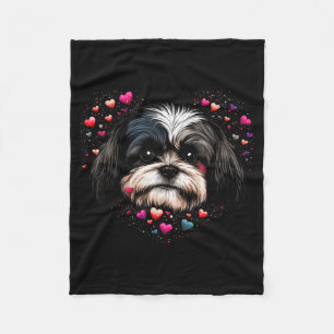Shih Tzu Love Heart For Valentines Day On Shih Tzu Fleece Blanket