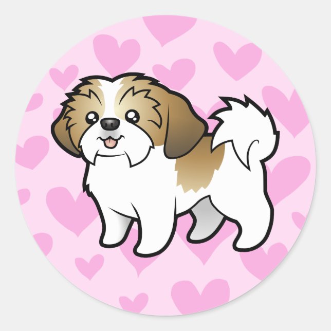 Shih Tzu Love (puppy cut) Classic Round Sticker (Front)
