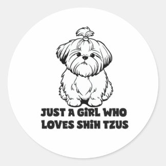 Shih Tzu Lover Girl – Cartoon Dog Design Classic Round Sticker