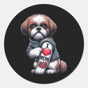 Shih Tzu Mama I Love Mum Shih Tzu Dog Tattoo Fur P Classic Round Sticker