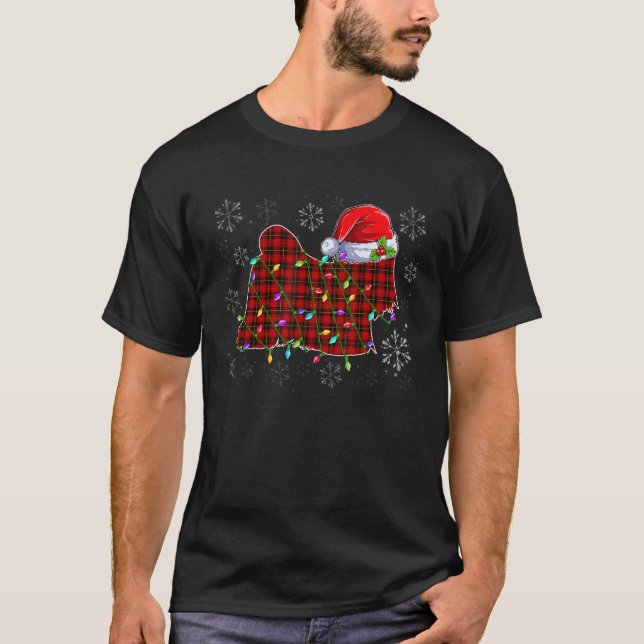 Shih Tzu Mom Hat Santa Plaid Dog Mom   Snow Christ T-Shirt (Front)