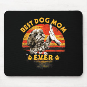 Shih tzu mum retro sunset funny dog mother's day mouse mat