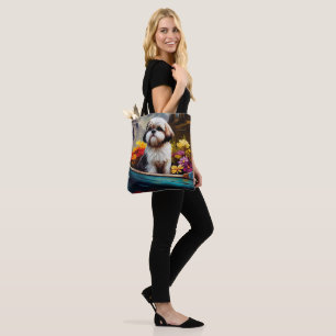 Shih Tzu on a Paddle: A Scenic Adventure Tote Bag