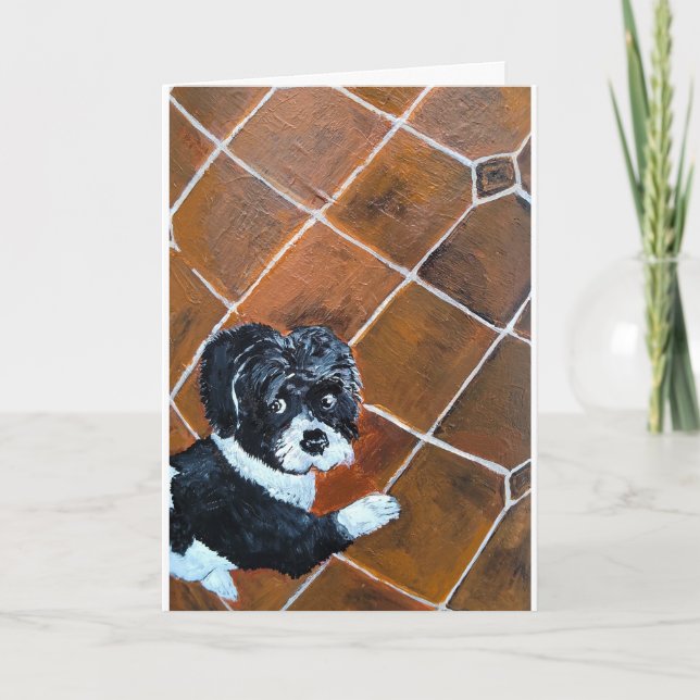 Shih Tzu on Terrace Painting by Alfred Fox Card (Front)