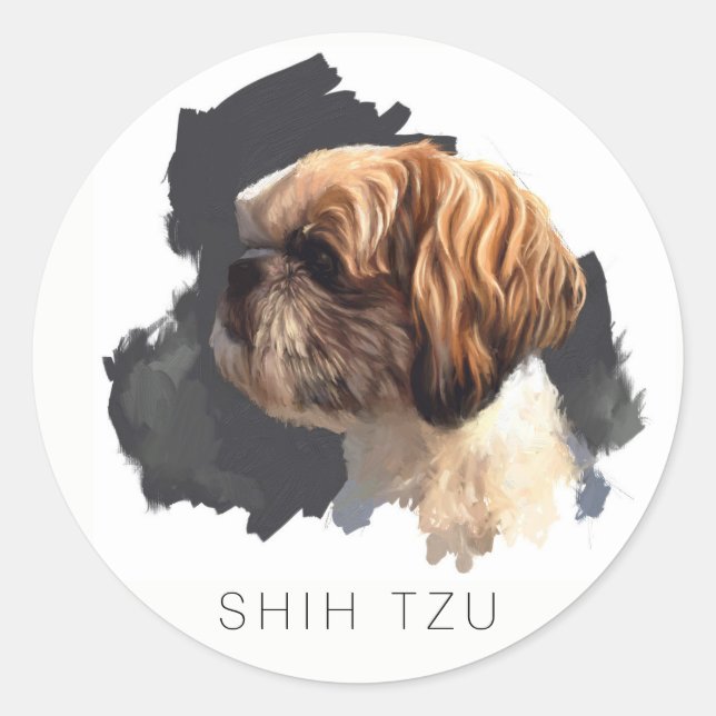 Shih Tzu Original Fine Art Round Sticker (Front)