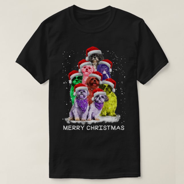 Shih Tzu Ornament Decoration Christmas Tree Dog Xm T-Shirt (Design Front)