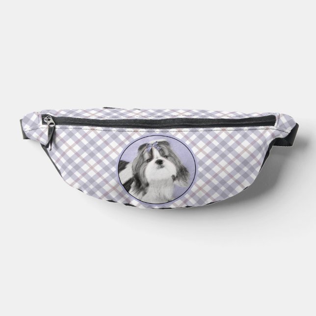 Shih Tzu Painting Black & White Original Dog Art Bum Bags (Lay Down)