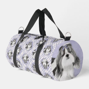 Shih Tzu Painting Black & White Original Dog Art Duffle Bag