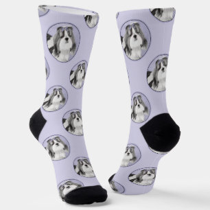 Shih Tzu Painting Black & White Original Dog Art Socks