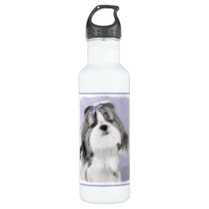 Shih Tzu Painting - Cute Original Dog Art 710 Ml Water Bottle