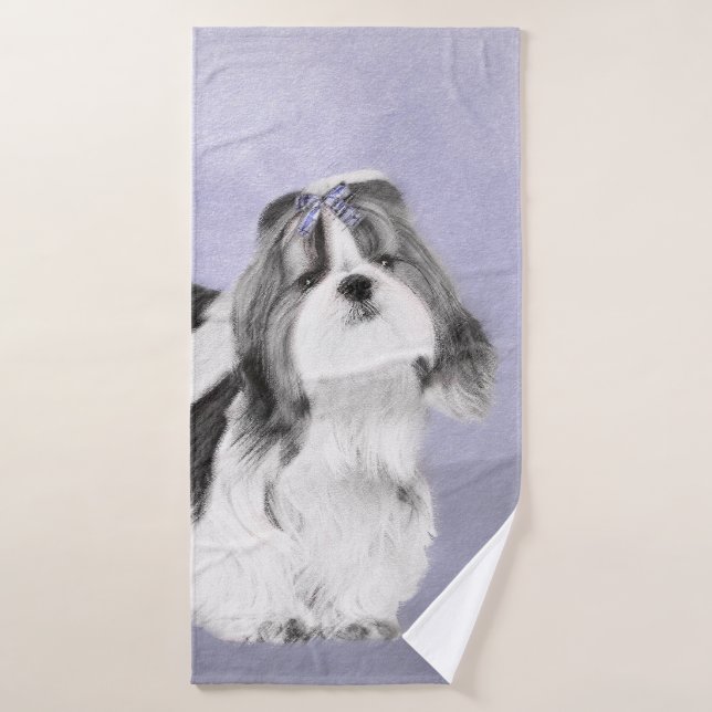 Shih Tzu Painting - Cute Original Dog Art Bath Towel Set (Bath Towel)