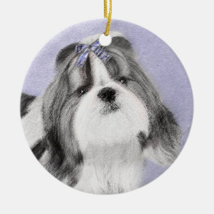 Shih Tzu Painting - Cute Original Dog Art Ceramic Tree Decoration