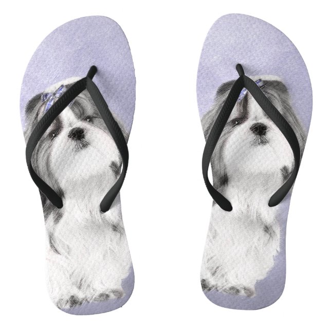 Shih Tzu Painting - Cute Original Dog Art Flip Flops (Footbed)