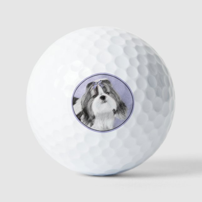 Shih Tzu Painting - Cute Original Dog Art Golf Balls (Front)