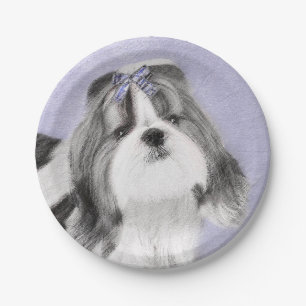 Shih Tzu Painting - Cute Original Dog Art Paper Plate