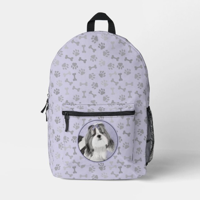 Shih Tzu Painting - Cute Original Dog Art Printed Backpack (Front)
