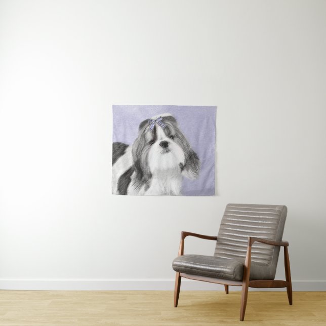 Shih Tzu Painting - Cute Original Dog Art Tapestry (In Situ (Horizontal))