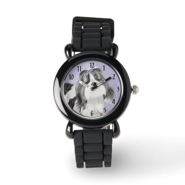 Shih Tzu Painting - Cute Original Dog Art Watch (Front)