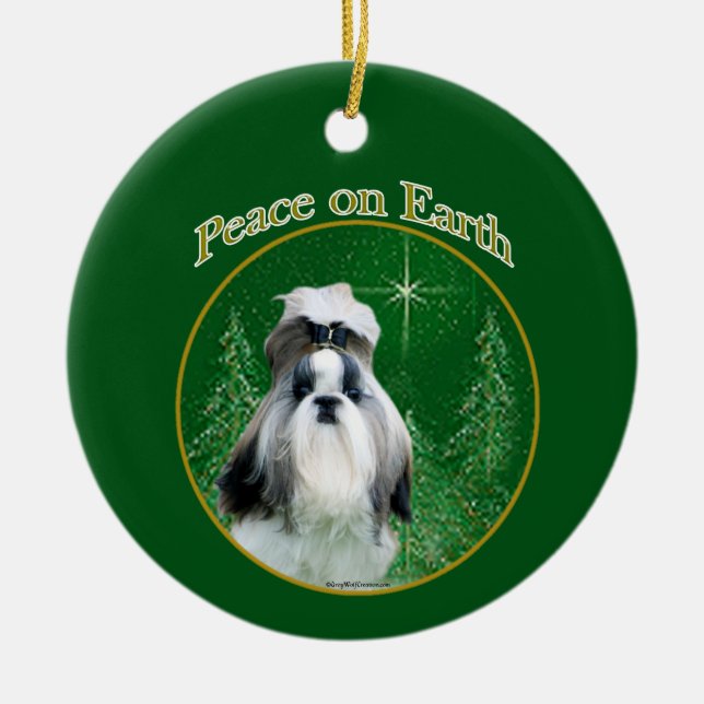 Shih Tzu Peace Ceramic Tree Decoration (Front)