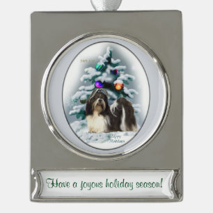 Shih Tzu Personalised Christmas Silver Plated Banner Ornament