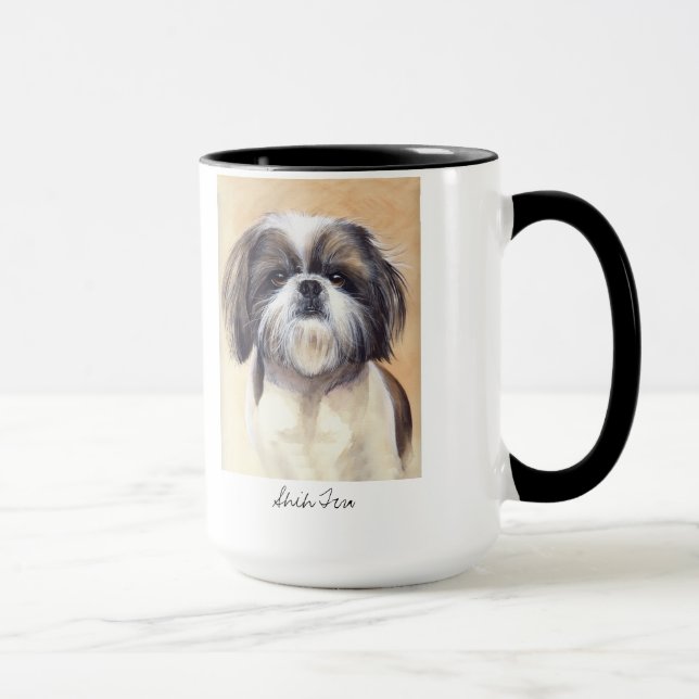 Shih Tzu Portrait Painted in Watercolour Mug (Right)
