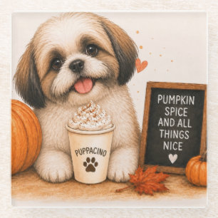Shih Tzu Pumpkin Spice Puppaccino Glass Coaster