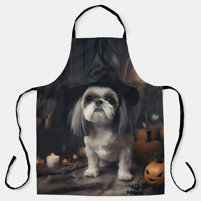 Shih Tzu Pumpkins Halloween Scary  Apron (Front)