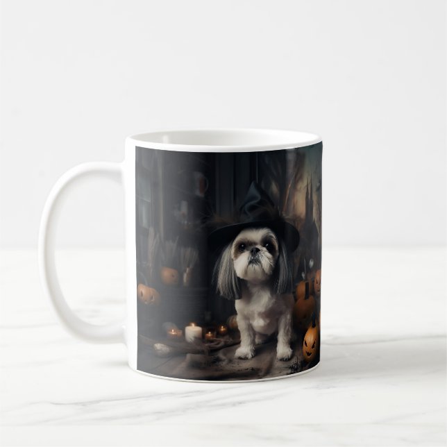 Shih Tzu Pumpkins Halloween Scary  Coffee Mug (Left)