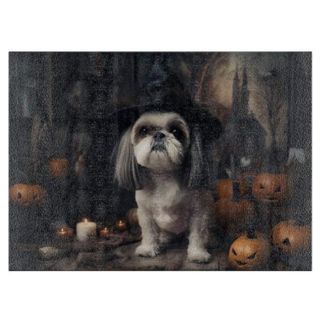 Shih Tzu Pumpkins Halloween Scary  Cutting Board (Front)