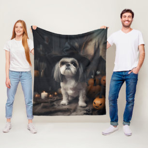 Shih Tzu Pumpkins Halloween Scary  Fleece Blanket