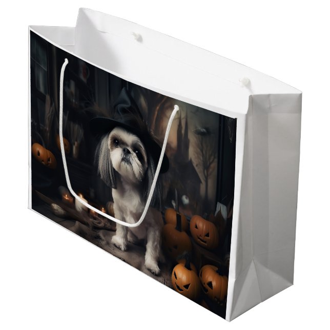 Shih Tzu Pumpkins Halloween Scary  Large Gift Bag (Front Angled)