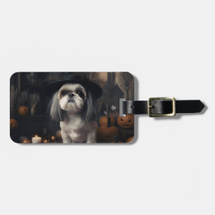 Shih Tzu Pumpkins Halloween Scary  Luggage Tag