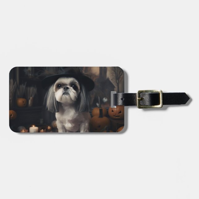 Shih Tzu Pumpkins Halloween Scary  Luggage Tag (Front Horizontal)