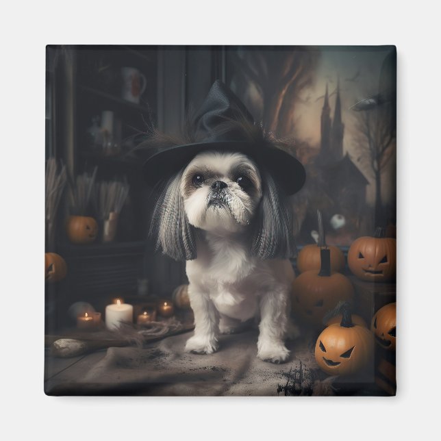 Shih Tzu Pumpkins Halloween Scary  Magnet (Front)