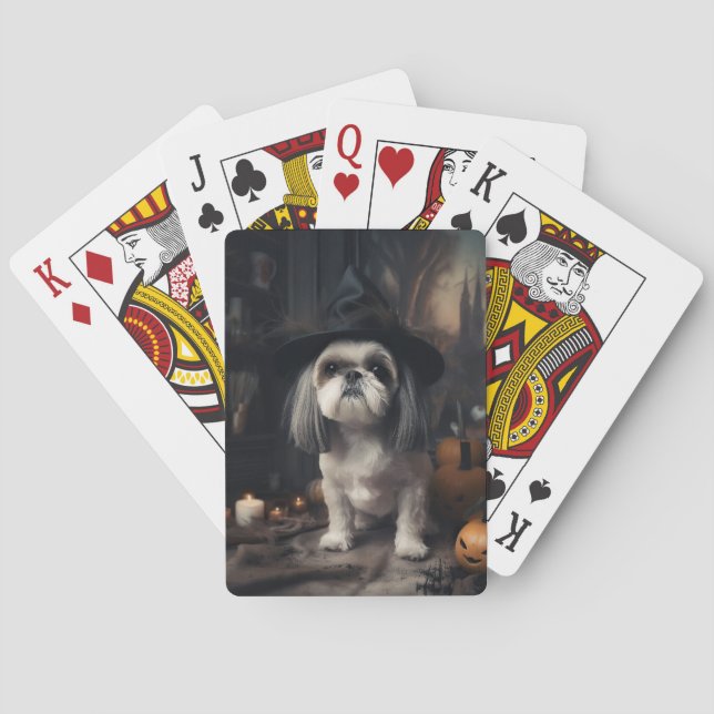 Shih Tzu Pumpkins Halloween Scary  Playing Cards (Back)