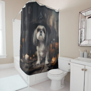 Shih Tzu Pumpkins Halloween Scary  Shower Curtain