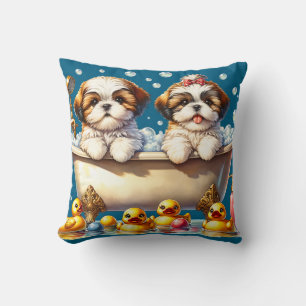 “Shih Tzu Puppies in Bubble Bath" Cushion