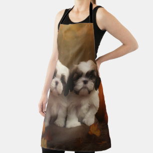 Shih Tzu Puppy Autumn Delight Pumpkin  Apron