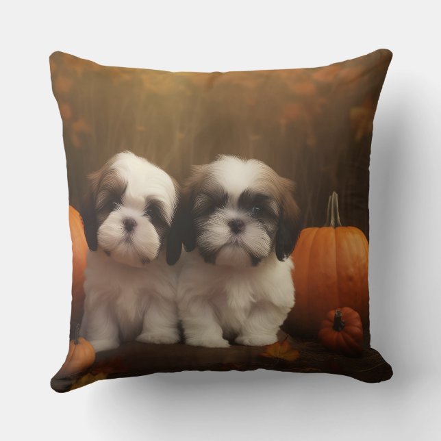 Shih Tzu Puppy Autumn Delight Pumpkin  Cushion (Back)