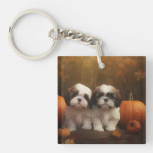 Shih Tzu Puppy Autumn Delight Pumpkin  Key Ring