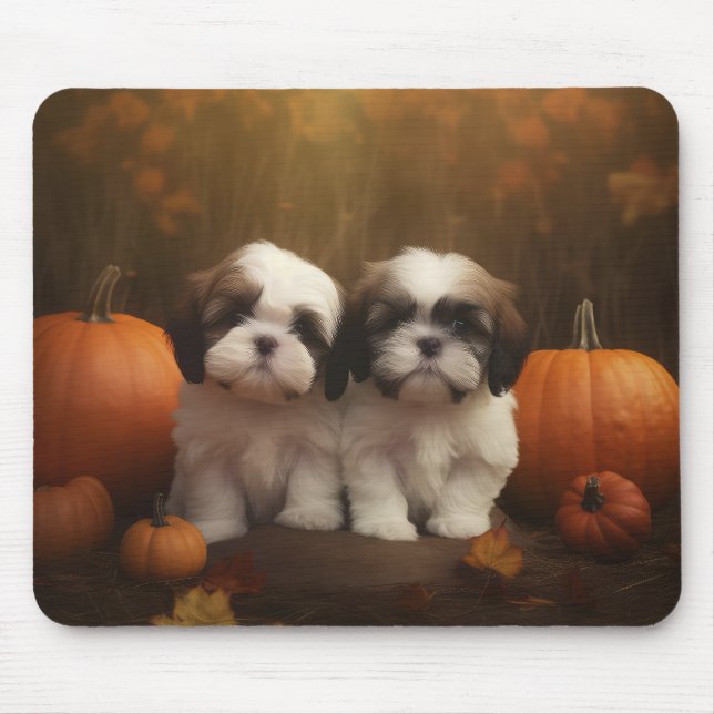Shih Tzu Puppy Autumn Delight Pumpkin  Mouse Mat (Front)
