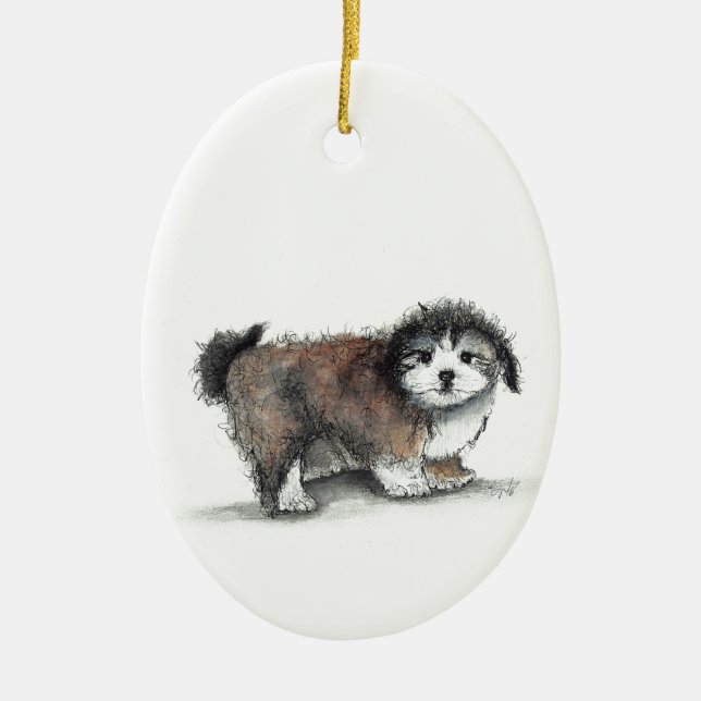 Shih tzu Puppy Dog, Pet Ceramic Tree Decoration (Front)